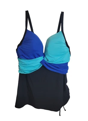 Lane Bryant Negro Azul Convertible Acanalado Traje de Baño Tankini Top Con Aros Talla 42C Foto 1 de 4