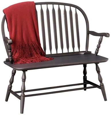 Windsor Antique Black Wood Windsor Bench - Image 1 of 3