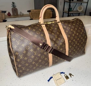Authentic Louis Vuitton Monogram Keepall 55 Bandouliere Duffle Bag w/Strap/ Lock - Picture 1 of 17