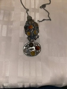 VTg Middle Eastern Perfume, Snuff, Gem Stone Accents Bottle Necklace #S00 - Picture 1 of 16