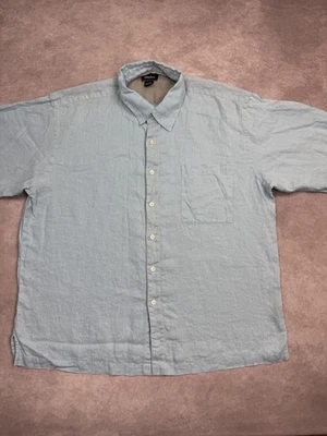 Neiman Marcus Shirt Mens Large Light Blue Linen Button Up Short Sleeve Casual - Image 1 of 4