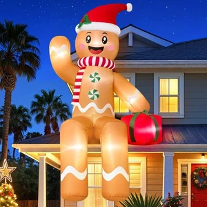 10FT Giant Christmas Inflatables Outdoor Decorations, Sitting Gingerbread Inf... - Foto 1 di 7