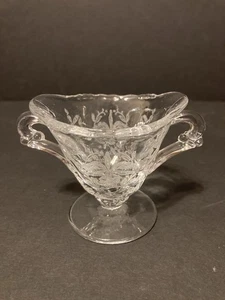 Vintage Heisey Glas Floral Doppelgriff Fuß geätzt Orchideenmuster Zuckerdose - Bild 1 von 8