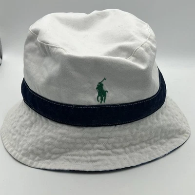 Polo Ralph Lauren 双面野生动物园桶帽白色和海军蓝花卉 LG/XL — 第 1/4 张图片