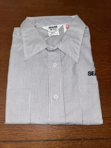Vintage SEARS Men's Uniform Service Shirt Long Sleeve Striped XXL-L New - Picture 1 of 7