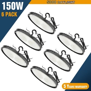 6 Pack 150W UFO LED High Bay Light Shop Factory Warehouse Industrial Fixtures - Picture 1 of 11
