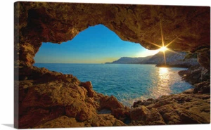 ARTCANVAS Beach Cave Sunrise Canvas Art Print - Picture 1 of 11