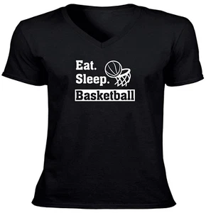 Basketball Sports Vneck T-Shirt Outdoor Gaming Motivational Basketball Eat Sleep - Picture 1 of 17