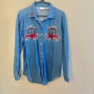 Vintage Bobbie Brooks Cardinal Embroidered Button Down Shirt Medium - Picture 1 of 6
