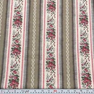 Vintage Marcus Brothers Textiles Striped Floral Cotton Fabric Remnant 15" x 46" - Picture 1 of 2