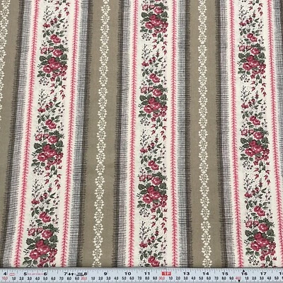 Vintage Marcus Brothers Textiles Striped Floral Cotton Fabric Remnant 15" x 46" - Image 1 of 2