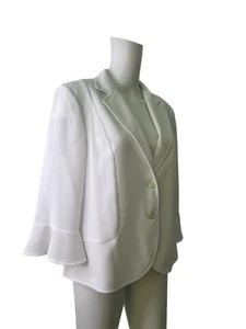 Fosby Blazer Jacket Size 16 Womens Suit EU44 White Smart 2 Button Up Wide Sleeve - Picture 1 of 10