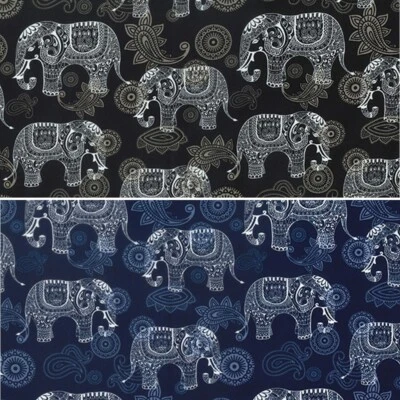 100% Cotton Poplin Fabric Rose & Hubble Indian Elephant Paisley