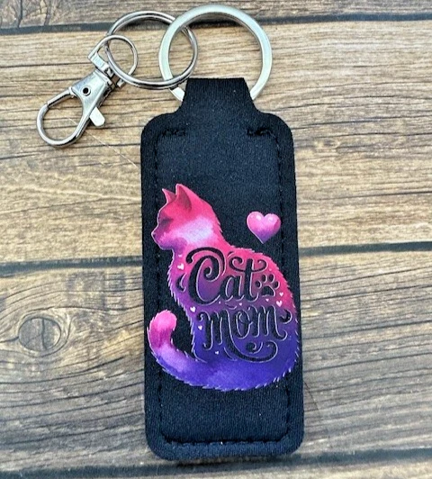 Bálsamo Labial Soporte Llavero Rosa Púrpura Gato Mamá Gatito Piel Cumpleaños Favor RTS Foto 1 de 1
