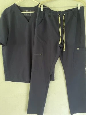 FIGS SCRUBS SET Mens Navy Blue Leon Top L Cairo Cargo Pants M Technical - Image 1 of 4