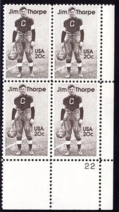 Scott #2089 Jim Thorpe (Indian, Olympian) Plate Block of 4 Stamps - MNH P#22 LR - Picture 1 of 1