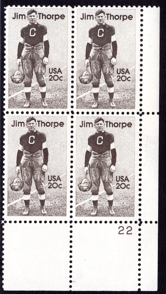 Scott #2089 Jim Thorpe (Indian, Olympian) Plate Block of 4 Stamps - MNH P#22 LR - Image 1 of 1