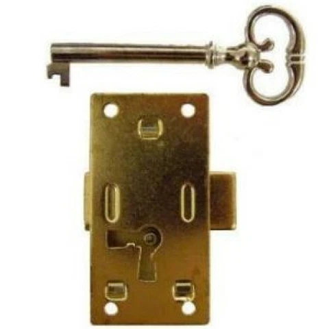 Medium Brass Plated Flush Mount Lock for Cabinet Doors or Dresser Drawers Cover