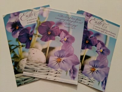 3 EASTER Holiday Greeting Cards No Envelope Purple Flowers Egg Foto 1 de 4
