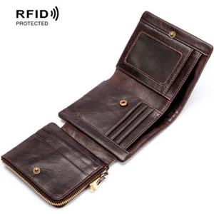 Cuero de vaca para hombre triple billetera RFID bloqueo soporte para tarjetas con cremallera bolso para monedas - Imagen 1 de 15
