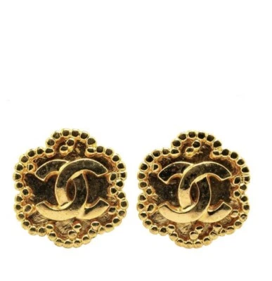 Pendientes Chanel 96A Vintage Flor Camelia CC Chapados en Oro Clip Foto 1 de 4
