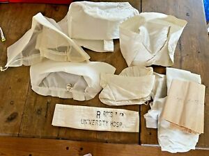 Lot 6 Vintage Nurse Caps Period Pinned Plus Hospital Uniform Belt Hat Pattern