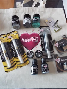 Job Lot Rainbow Dust Silver Gold Brush Metallic Paint Glitter Crystrals Tube Bag - Picture 1 of 21
