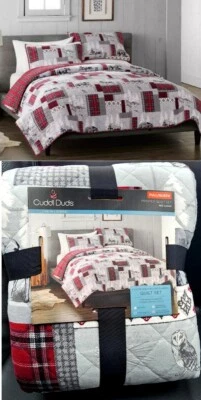 Juego de colcha reversible y colcha de algodón Cuddl Duds Red Lodge F/Queen 3 piezas NUEVO Foto 1 de 4