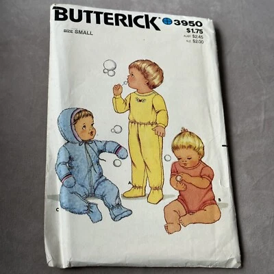 Vintage Butterick Pattern 3950 Infants Top Pants Romper Coverup Size S New Uncut - Image 1 of 3