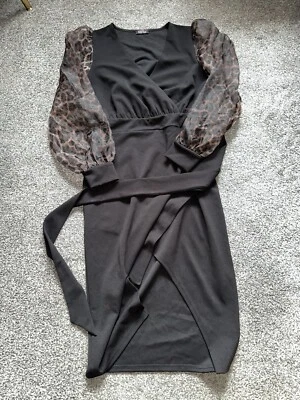 Womens Evita Dress, Size 12, Black, Stretch, V-Neck, Long Sleeve, Belted, (67) - Image 1 of 2