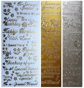 MIXED SENTIMENTS Peel Off Stickers Birthday Love Thinking of you Gold or Silver - Picture 1 of 3