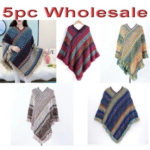 5pc Wholesale Women Bohemian Winter Crochet Poncho Shawl Knitwear free size Mix - Picture 1 of 6