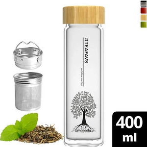 amapodo Teeflasche mit Sieb to go - Trinkflasche Glas doppelwandig für Tee 400ml - Bild 1 von 6