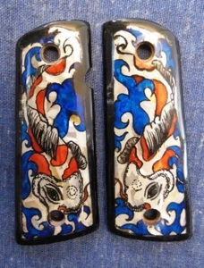1911 COMPACT CHINESE KOI COY FISH MOTHER OF PEARL INLAY GRIPS *FAST USA SHIPPER - Picture 1 of 5