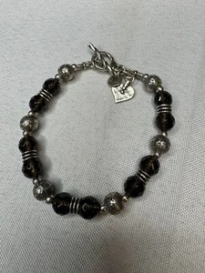 SILPADA B1477 STERLING 925 FACETED SMOKY QUARTZ HEART TOGGLE BRACELET - Picture 1 of 13