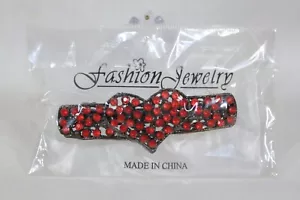 FASHION JEWELRY SILVER-TONE METAL RED RHINESTONES HAIR CLIP / BARRETTE NEW #2 - Picture 1 of 6