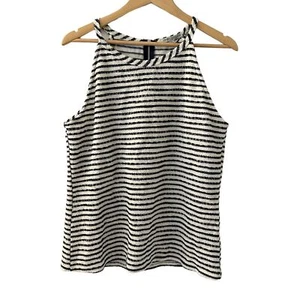 Green Envelope Black White Striped Terry Textured Zip Back Tank Top Size L - Picture 1 of 10