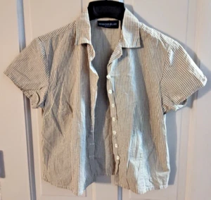 Mountain Lake Petite Women's Sz PM SS Brown Plaid Button Up Top - Picture 1 of 3
