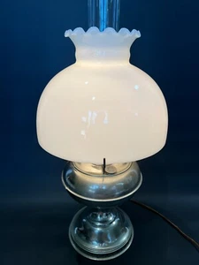 Antique B&H Nickel Oil Lamp with Milk Glass Shade, Electrified, 21 1/2" Tall - Picture 1 of 8