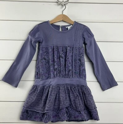 Girls NAARTJIE Sz M - 5y Tunic l/s Dress Purple Floral Drop Waist - Image 1 of 4