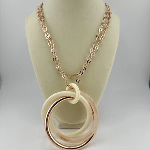 38” Rush Denis & Charles Rose Gold Tone Lucite Metal Hoops Pendant Necklace - Picture 1 of 4