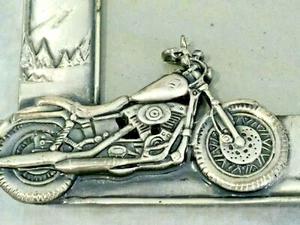 Photo Frame MOTORCYCLE 4.5x6" (3.5 x 4.5" photo) pewter silver 3-D landscape - Picture 1 of 8