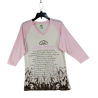 John Deere женщин белый розовый реглан 3/4 рукав футболка V шеи вязаный размер M - Изображение 1 из 4