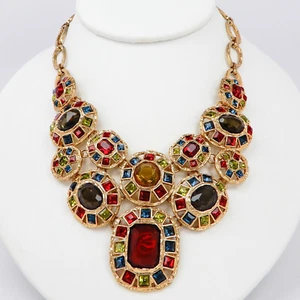 Collar Gargantilla Alta Costura Oro Cristal Multicolor RJ Graziano Vintage Firmado 18" - Imagen 1 de 13
