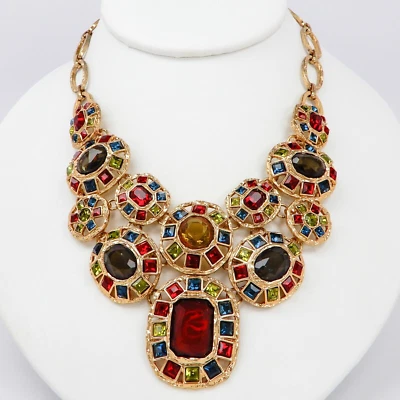 Vintage Signed RJ Graziano Multi-color Crystal Gold Couture Choker 18" Necklace - Image 1 of 4