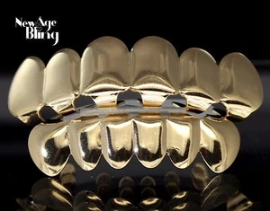 Custom Fit 14k Gold Plated Teeth Grillz Caps Top & Bottom Set Grill + Molds - Picture 1 of 6