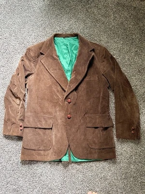 Eddie Bauer Corduroy Blazer Mens L Brown Green Lining 70s Ivy Dark Academia - Image 1 of 4