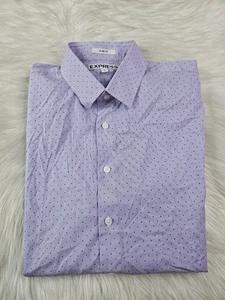 Express Herren Hemd mit Knopfleiste Langarm Slim Fit Größe L Lila Punkte - Bild 1 von 8