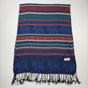 Jerusalem 100% Cachemira Elefante Bufanda Azul Rojo Verde Boho Flecos Envolvente Chal - Imagen 1 de 11