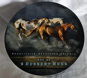 New Gift Box Set of 4 Large Ceramic Decorated Horse Coffee Mugs Cracker Barrel - Picture 1 of 4